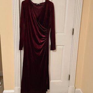 Zaberry Maroon Velvet Gown Long Sleeve Long Length Size XL Wrap Front
